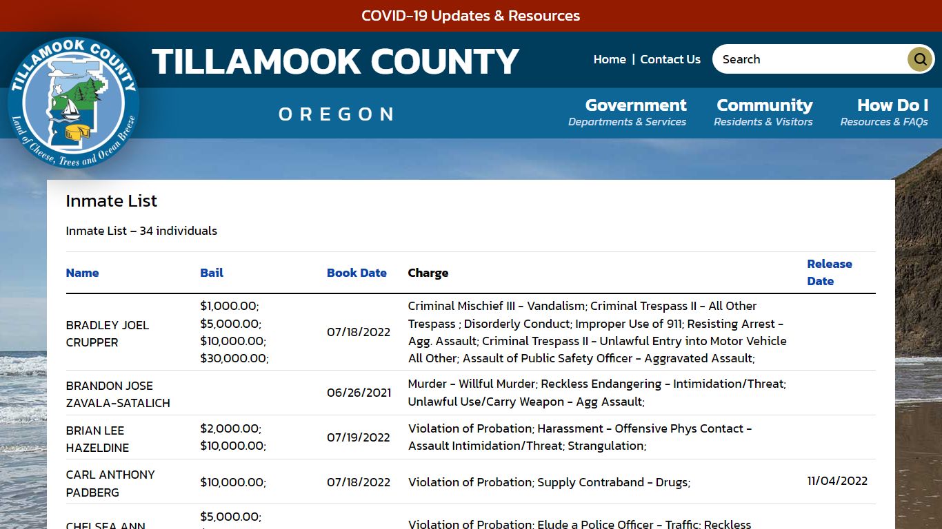 Inmate List | Tillamook County OR